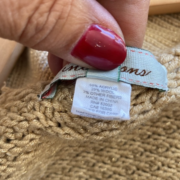 Camel / Tan color Cardigan Sweater with gold shine. Size Medium. - Picture 7 of 8